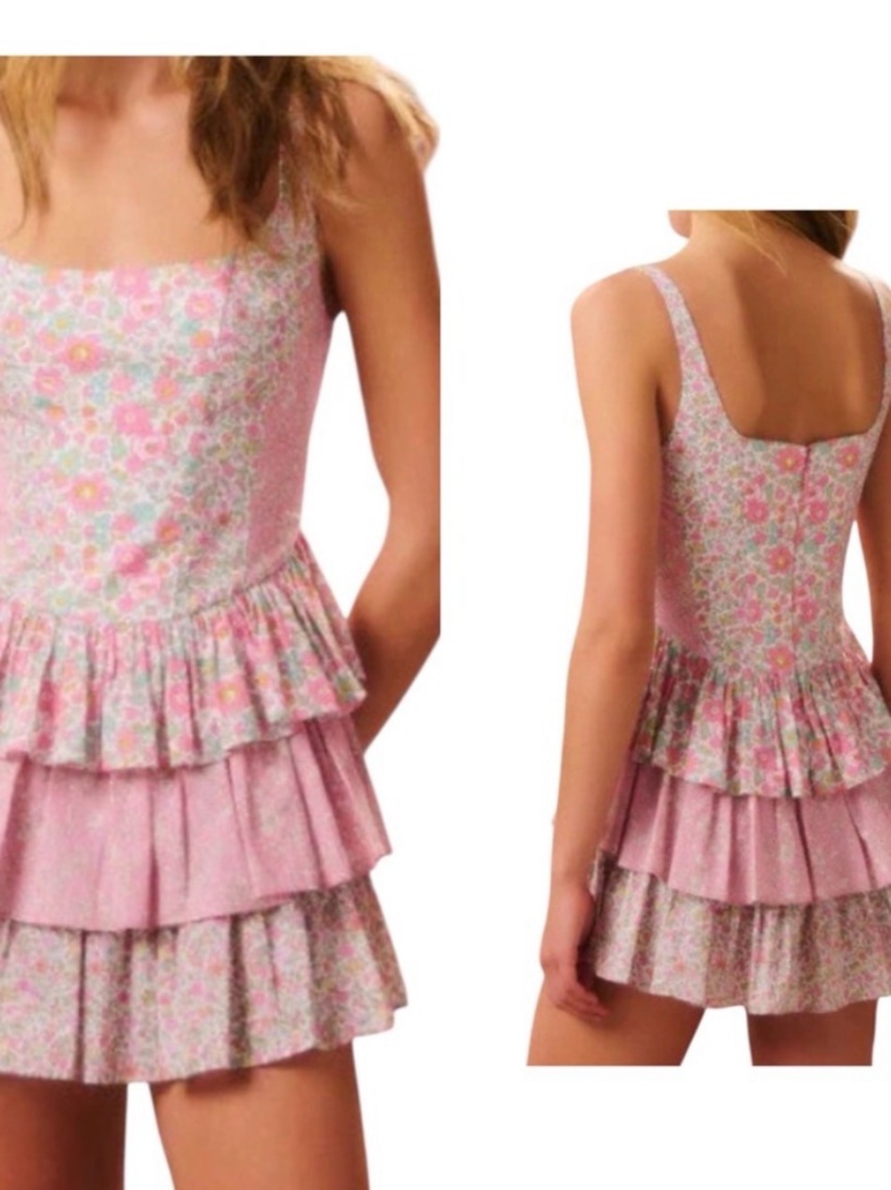 LoveShackFancy x Liberty London white  and dusty rose Genetta  patchwork dress